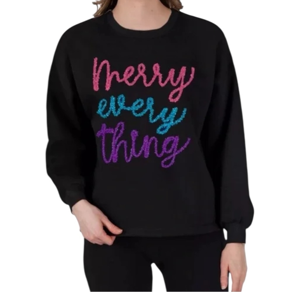 STATE OF MIND HOLIDAY “MERRY EVERYTHING” BLACK SWEATSHIRT SZ SM EUC
